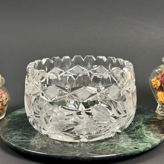 Vintage Etched Crystal Floral Bowl |⋆˙⟡| Decorative Bowl