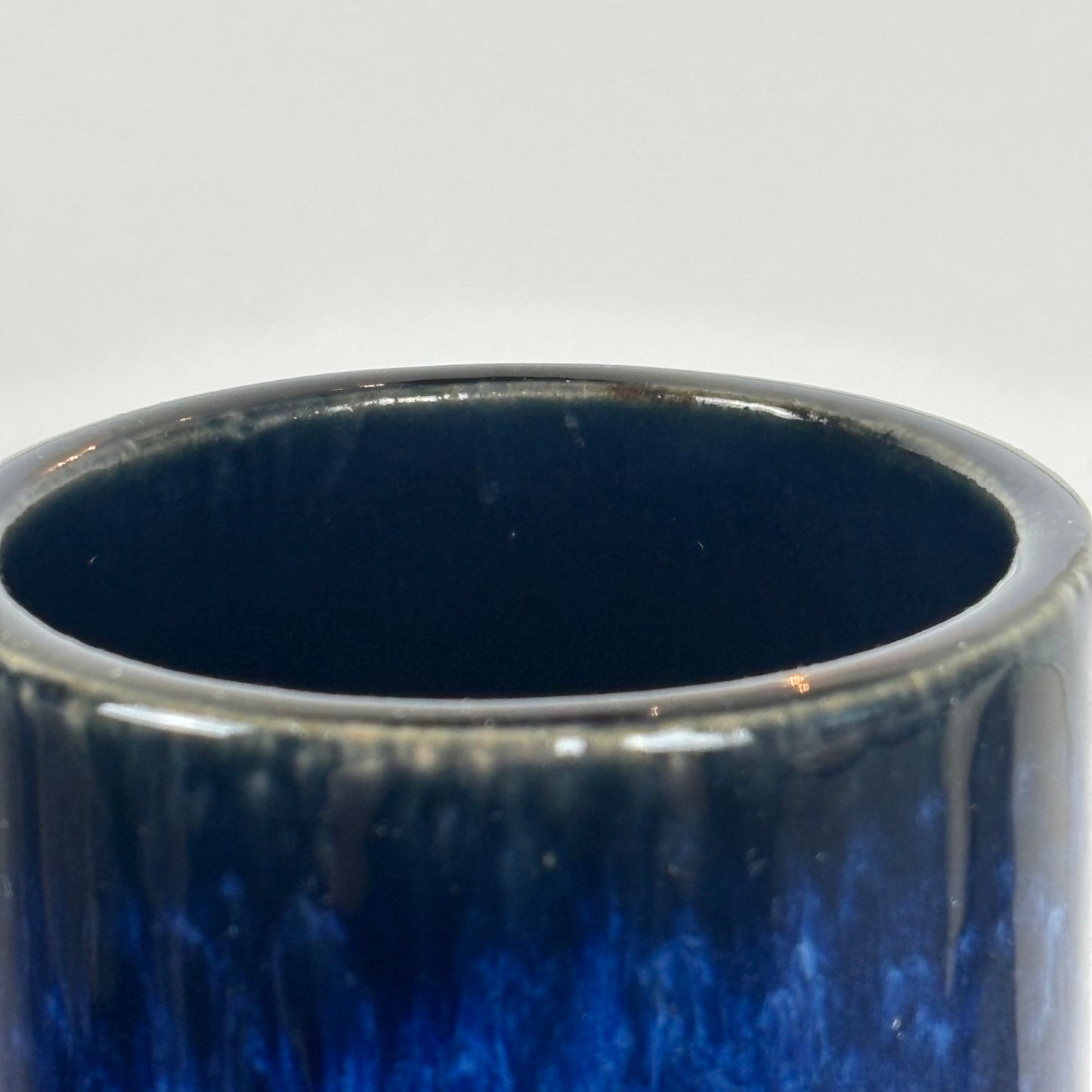 Vintage Japanese Cobalt Blue Drip Glaze Cylinder Vase |⋆˙⟡| Mid Century Modern Pottery