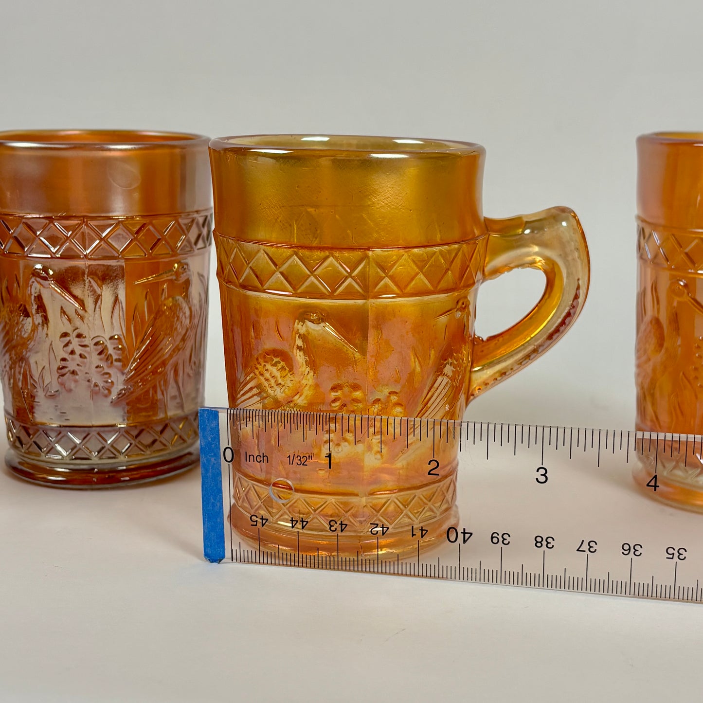 Antique Dugan Stork & Rushes Carnival Glass Mugs – Set of 4 |⋆˙⟡| Circa 1910