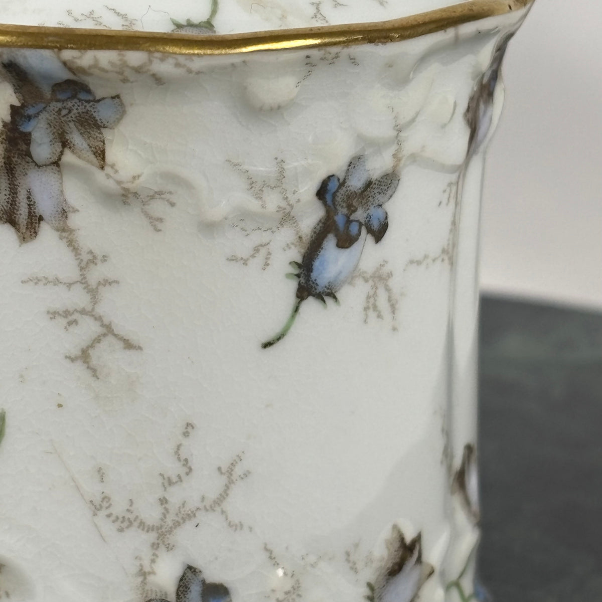 Antique Brown-Westhead, Moore & Co. Cauldon Porcelain Jar |⋆˙⟡| Blue Floral Lidded Vanity Jar