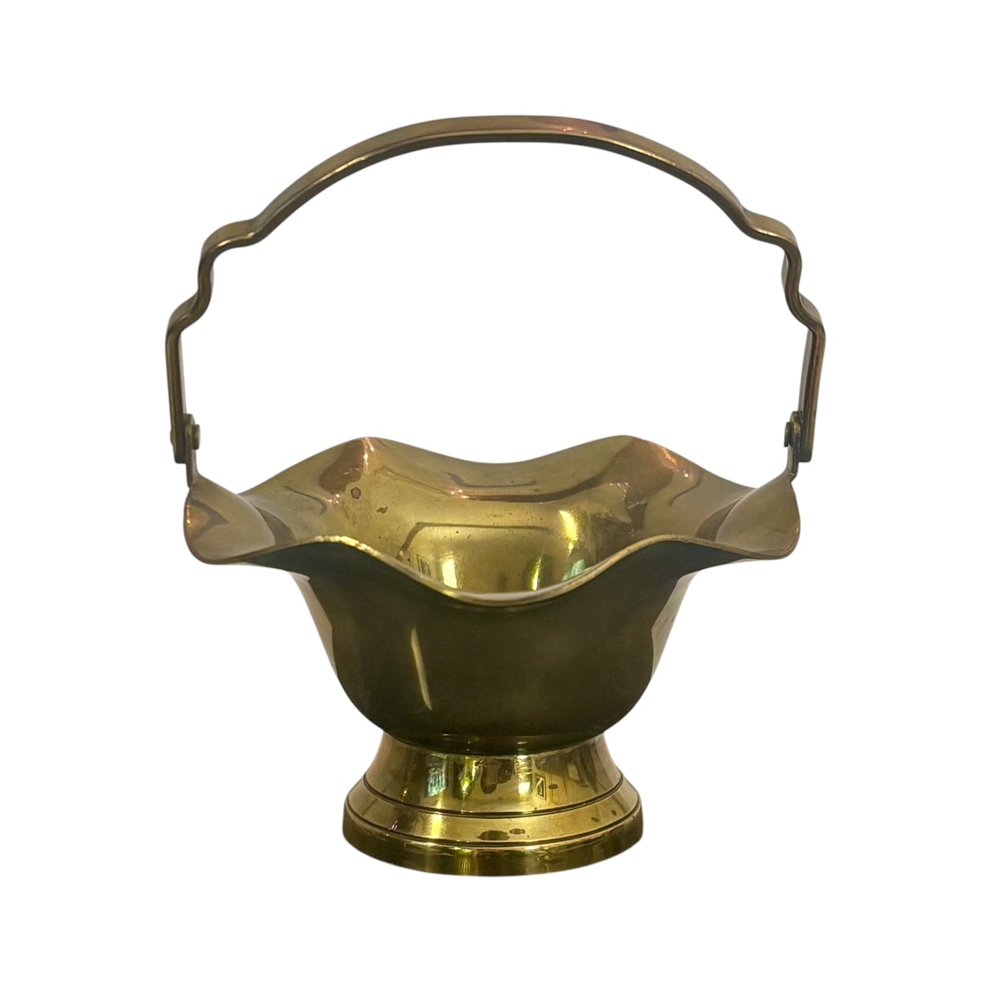 Vintage Interpur Brass Basket Bowl  |⋆˙⟡ |  Scalloped Pedestal Dish with Handle / Made in Taiwan