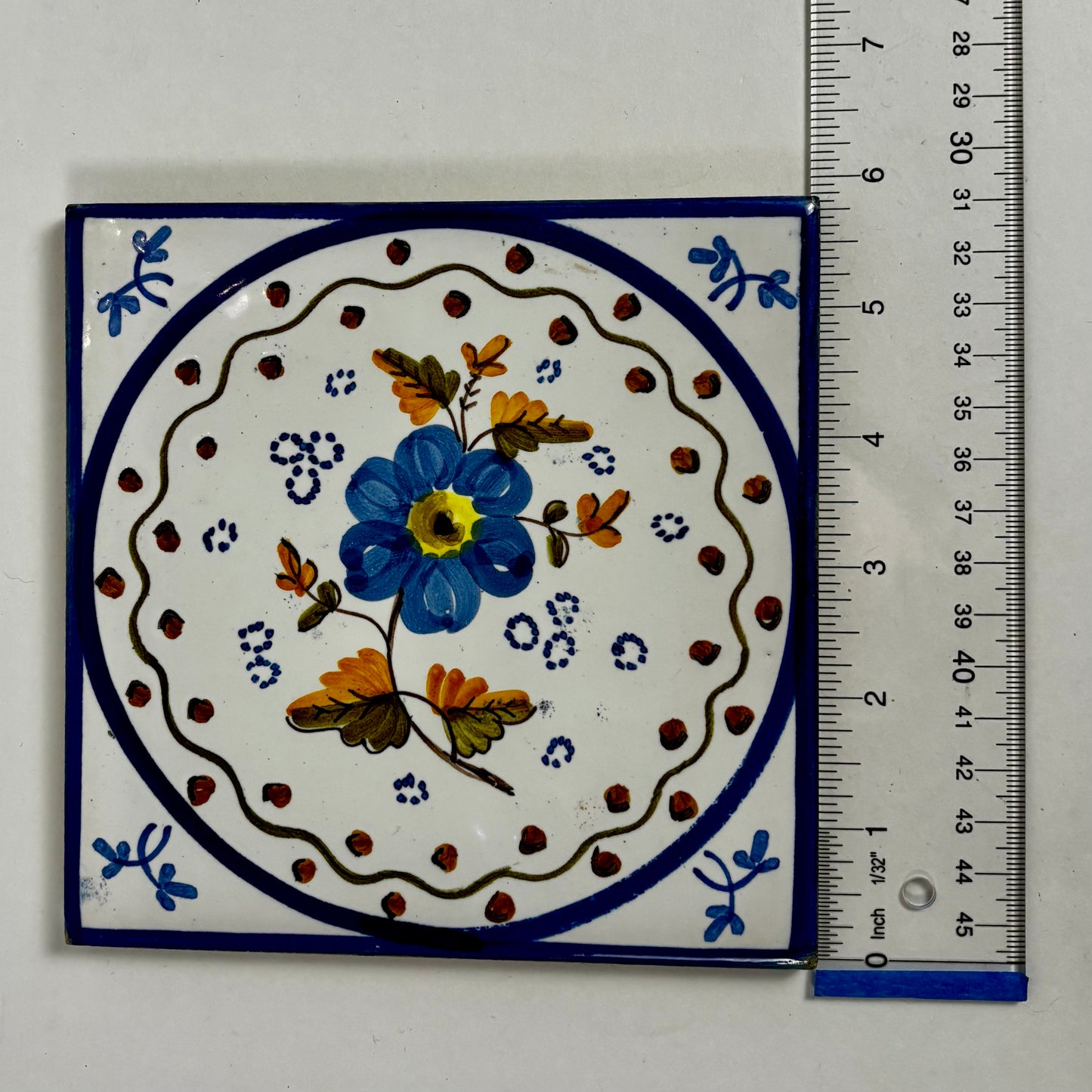 Vintage Hand Painted Floral Ceramic Wall Tiles |⋆˙⟡ | Set of 2, Blue & White Folk Art Tiles