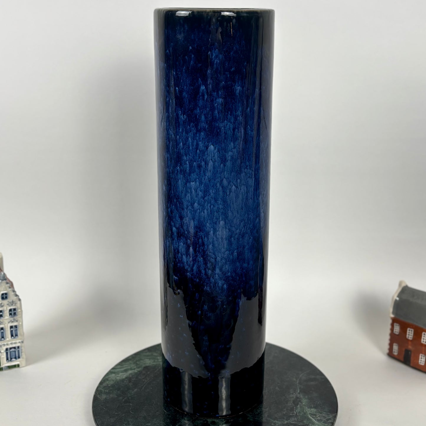 Vintage Japanese Cobalt Blue Drip Glaze Cylinder Vase |⋆˙⟡| Mid Century Modern Pottery