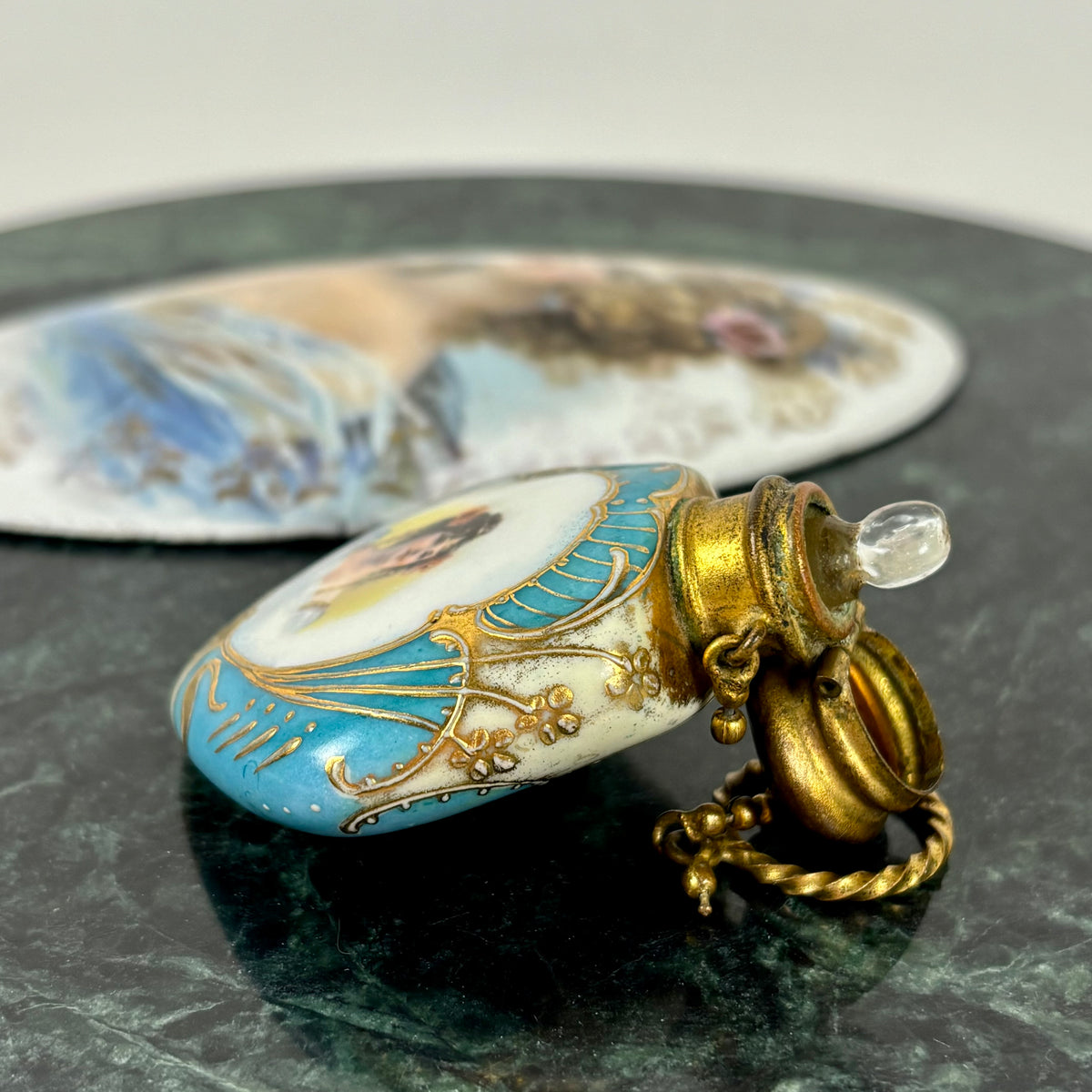Antique Victorian Lady Portrait Porcelain Trinket Dish & Perfume Bottle Set |⋆˙⟡| Gold Gilt Vanity Decor