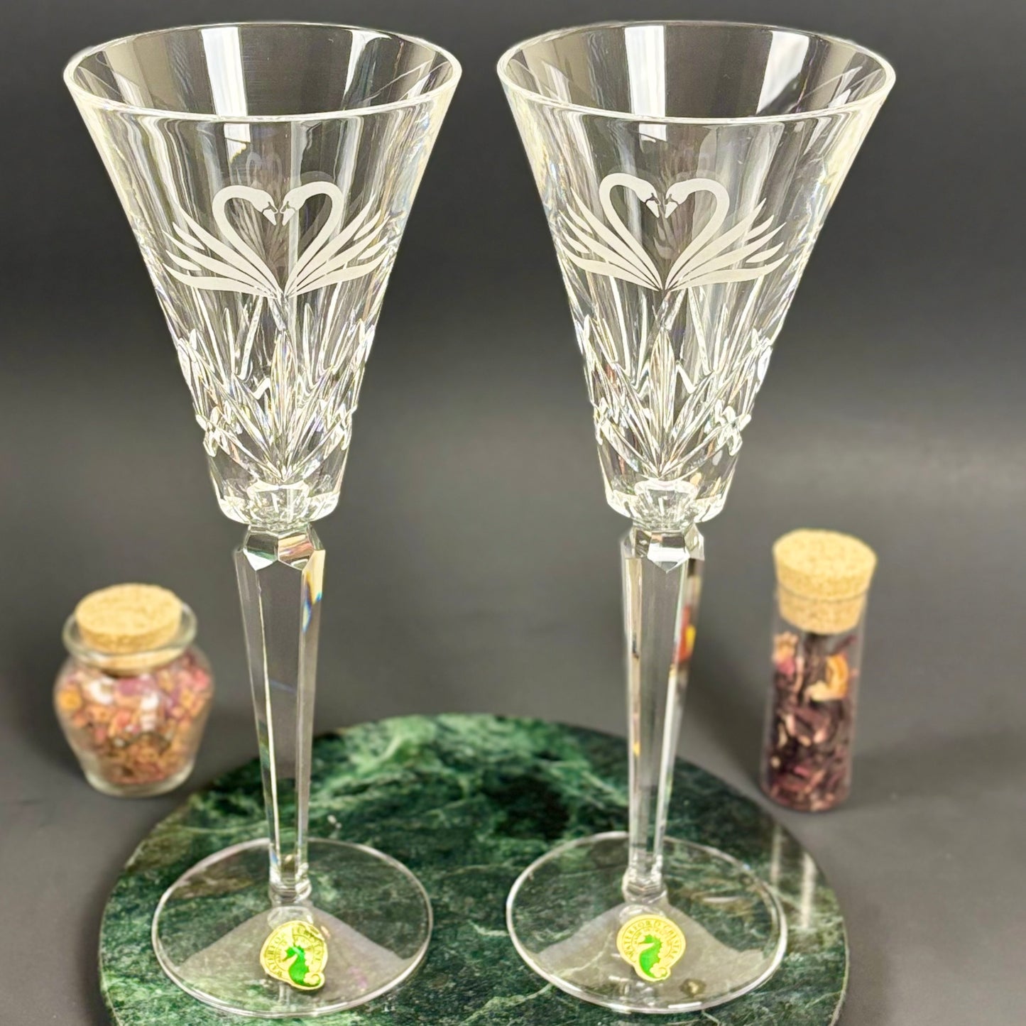 Waterford Crystal Wedding Collection Swan Champagne Flutes |⋆˙⟡| Set of 2 with Box