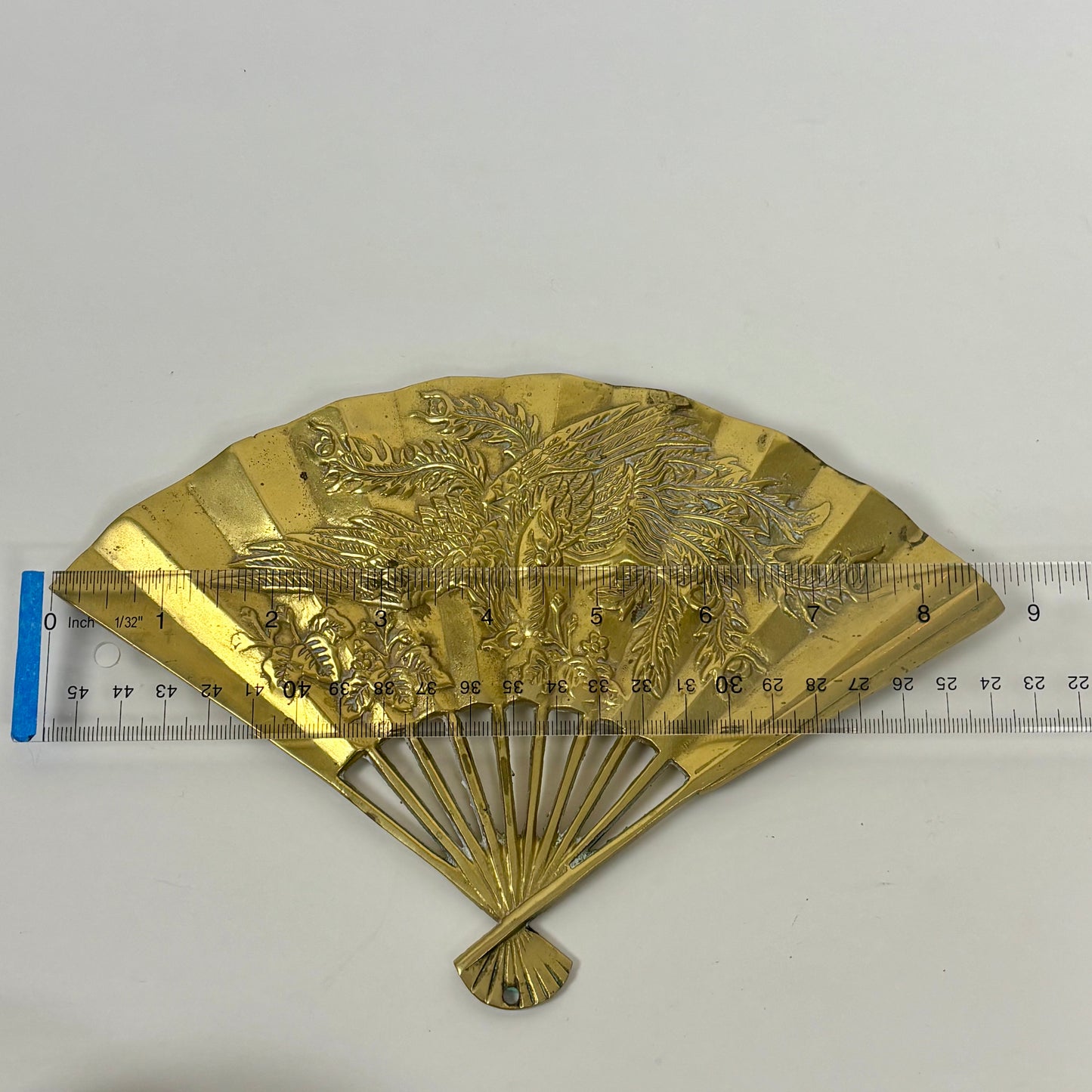 Vintage Brass Japanese Fan Wall Hanging |⋆˙⟡| Embossed Phoenix