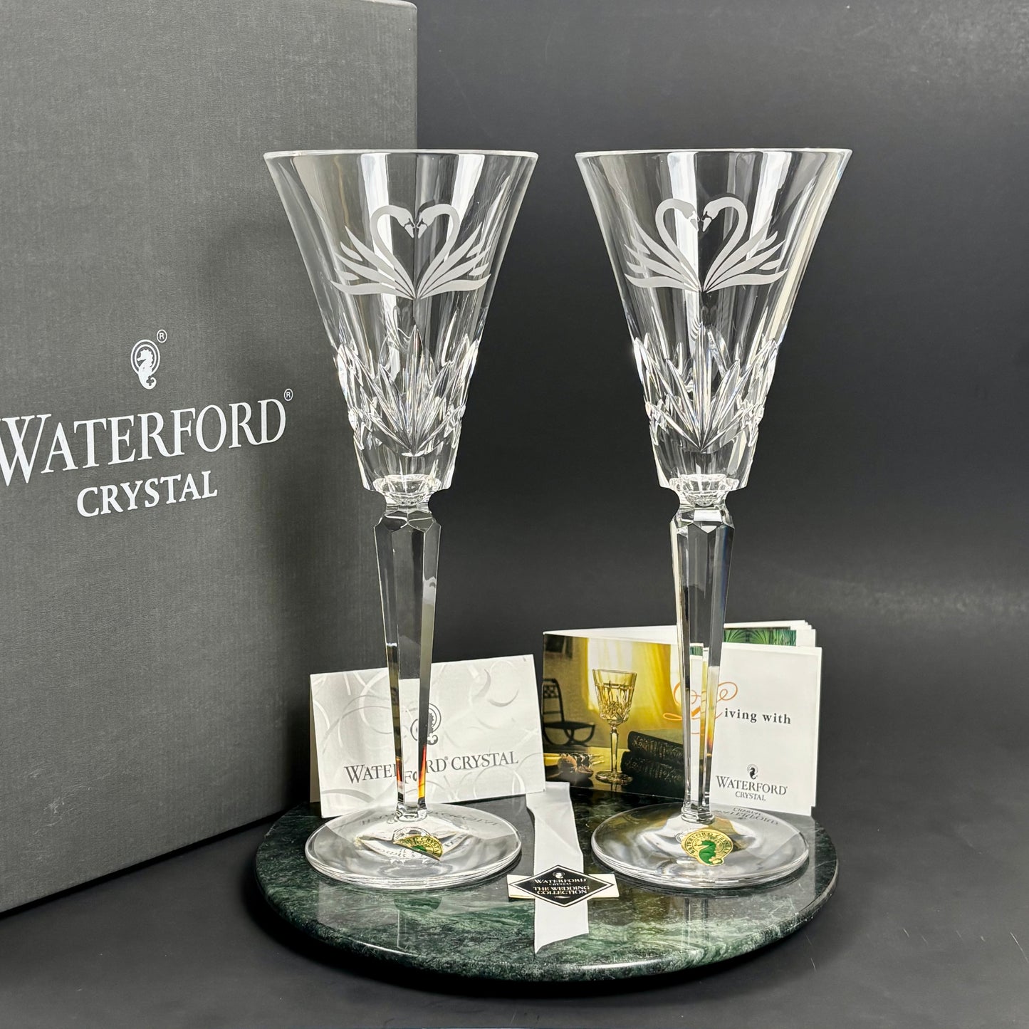 Waterford Crystal Wedding Collection Swan Champagne Flutes |⋆˙⟡| Set of 2 with Box