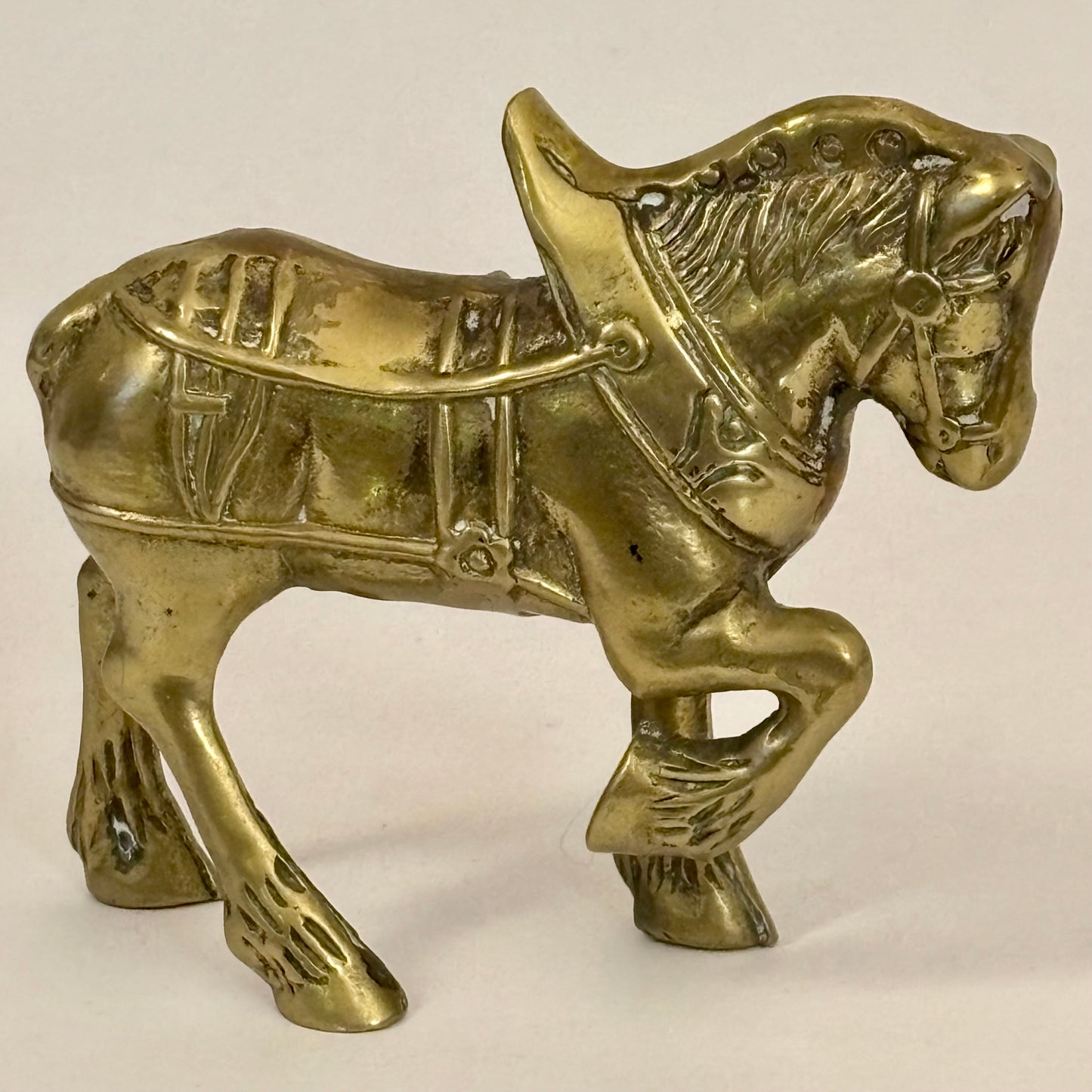 Vintage Solid Brass Horse Figurine ⋆˙⟡ Small Equestrian Statue / Mid Century Shelf Decor