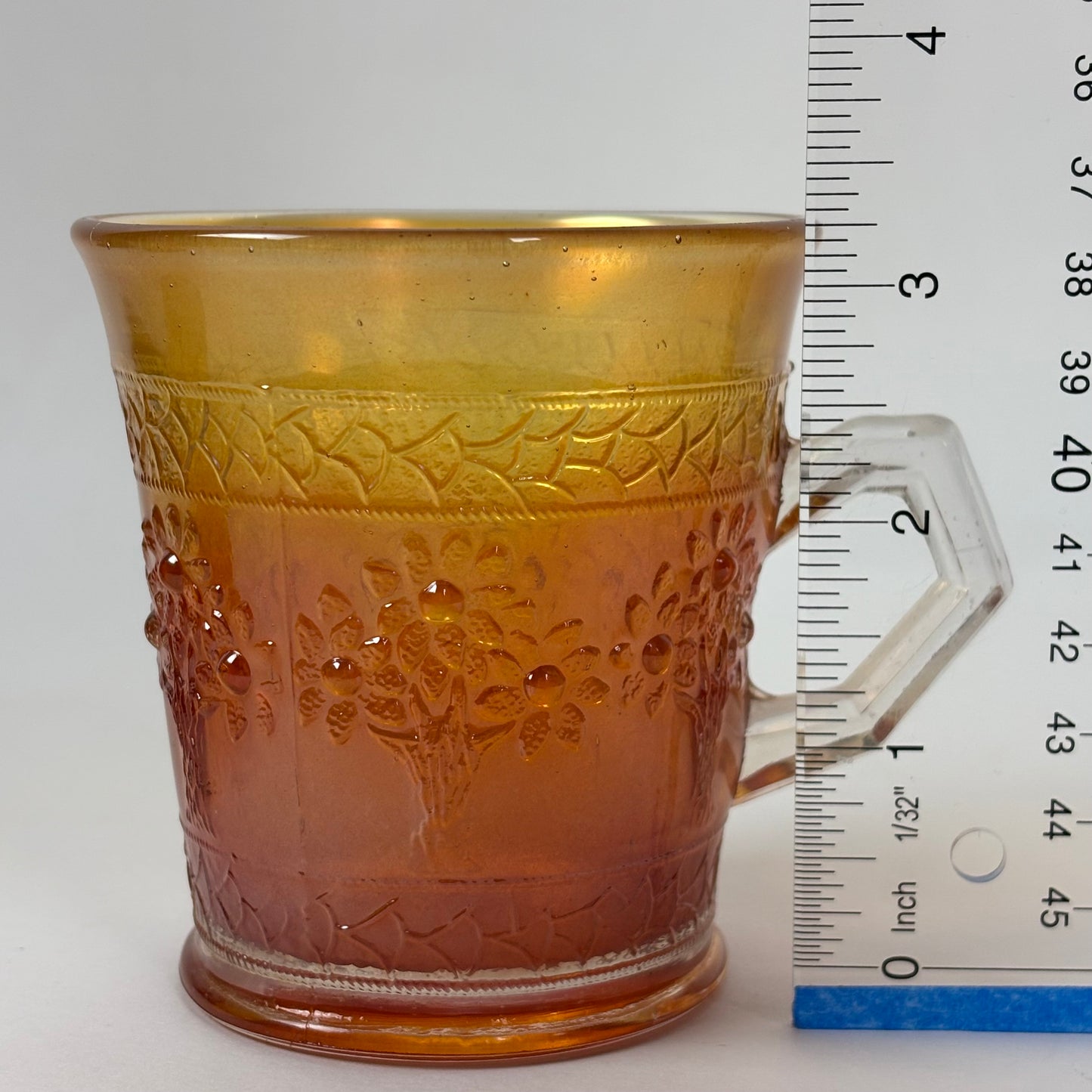 Antique Fenton Orange Tree |⋆˙⟡|Marigold Carnival Glass Mugs Pair, c. 1911–1920s