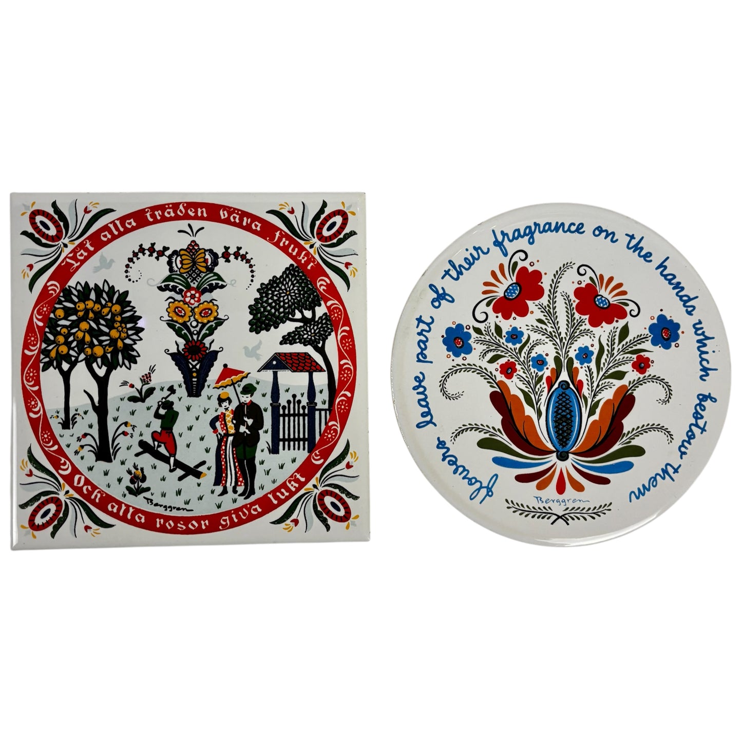 Vintage Berggren-Trayner Swedish Folk Art |⋆˙⟡ | Tile Wall Plaque, Set of 2