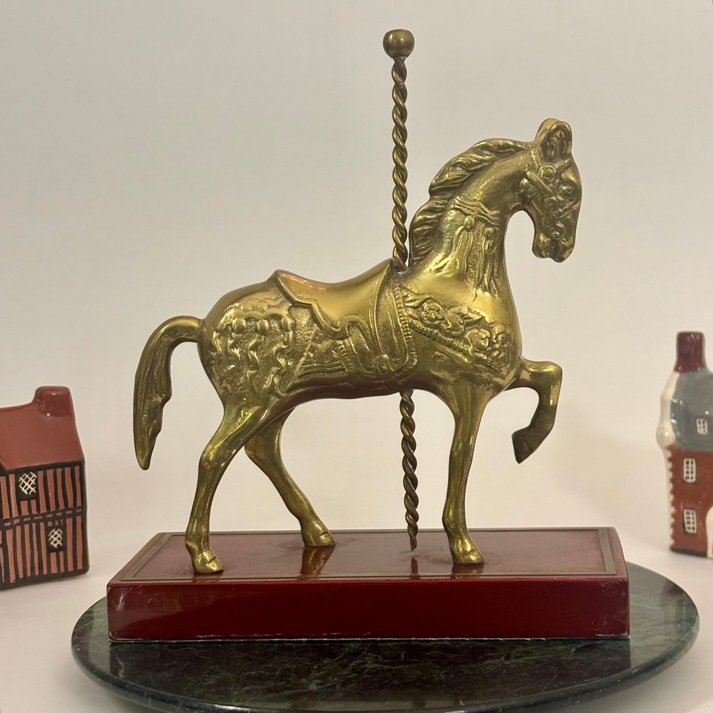 Vintage Brass Carousel Horse Figurine on Wood Base |⋆˙⟡ |  Mid Century Decor / Bookend / Shelf Accent