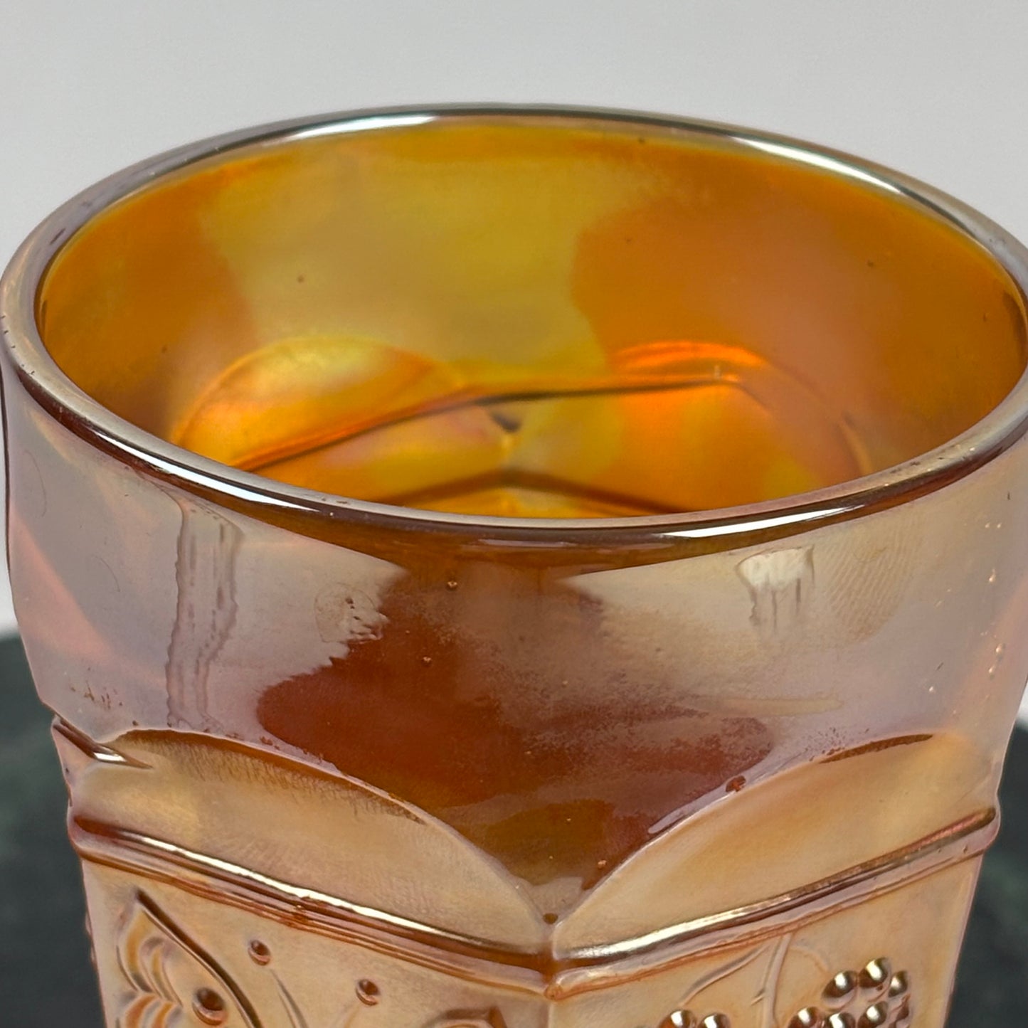 Antique Fenton Butterfly & Berry Marigold Carnival Glass Juice Tumbler |⋆˙⟡| c. 1911