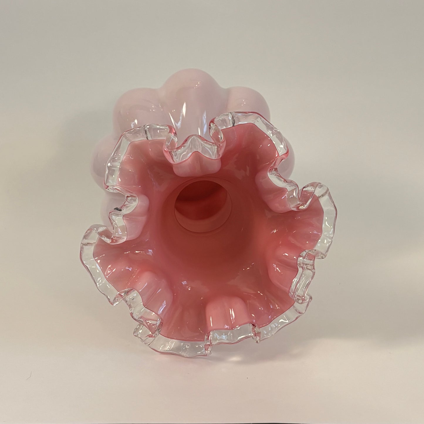 Vintage Pink Milk Glass Ruffled Vase ⋆˙⟡ Fenton Peach Crest Style