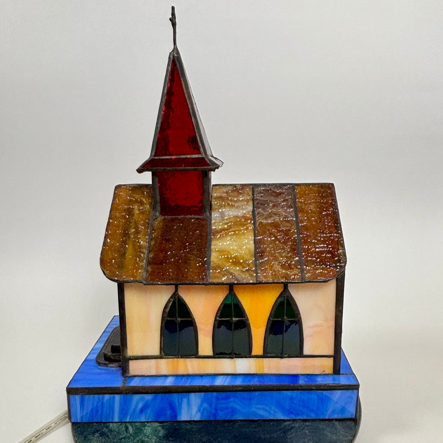 Vintage Stained Glass Church Lamp |⋆˙⟡| with Clock