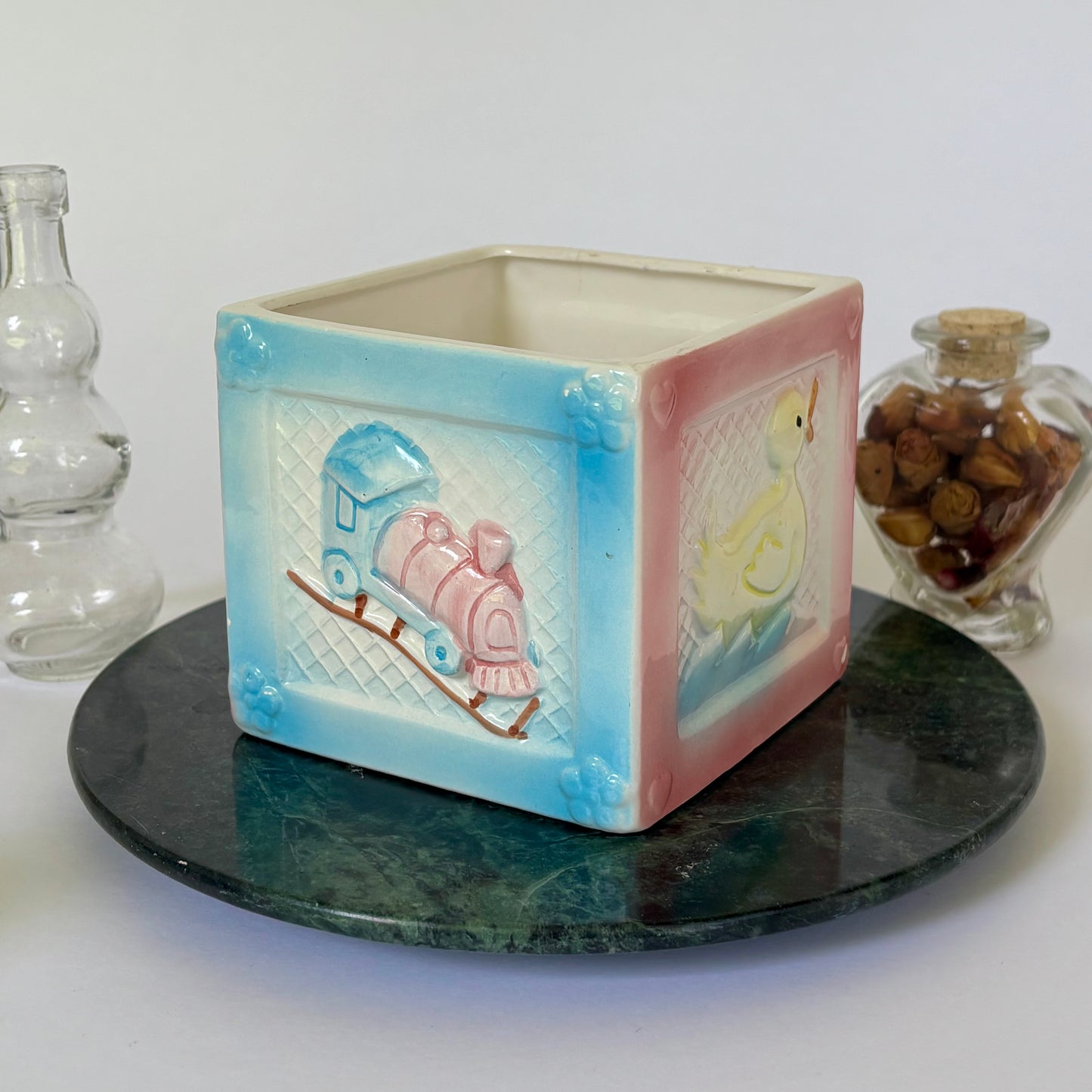 1984 Vintage My-Neil Baby Nursery Planter Cachepot |⋆˙⟡ | Pink Blue Teddy Bear Duck Train Ceramic Decor