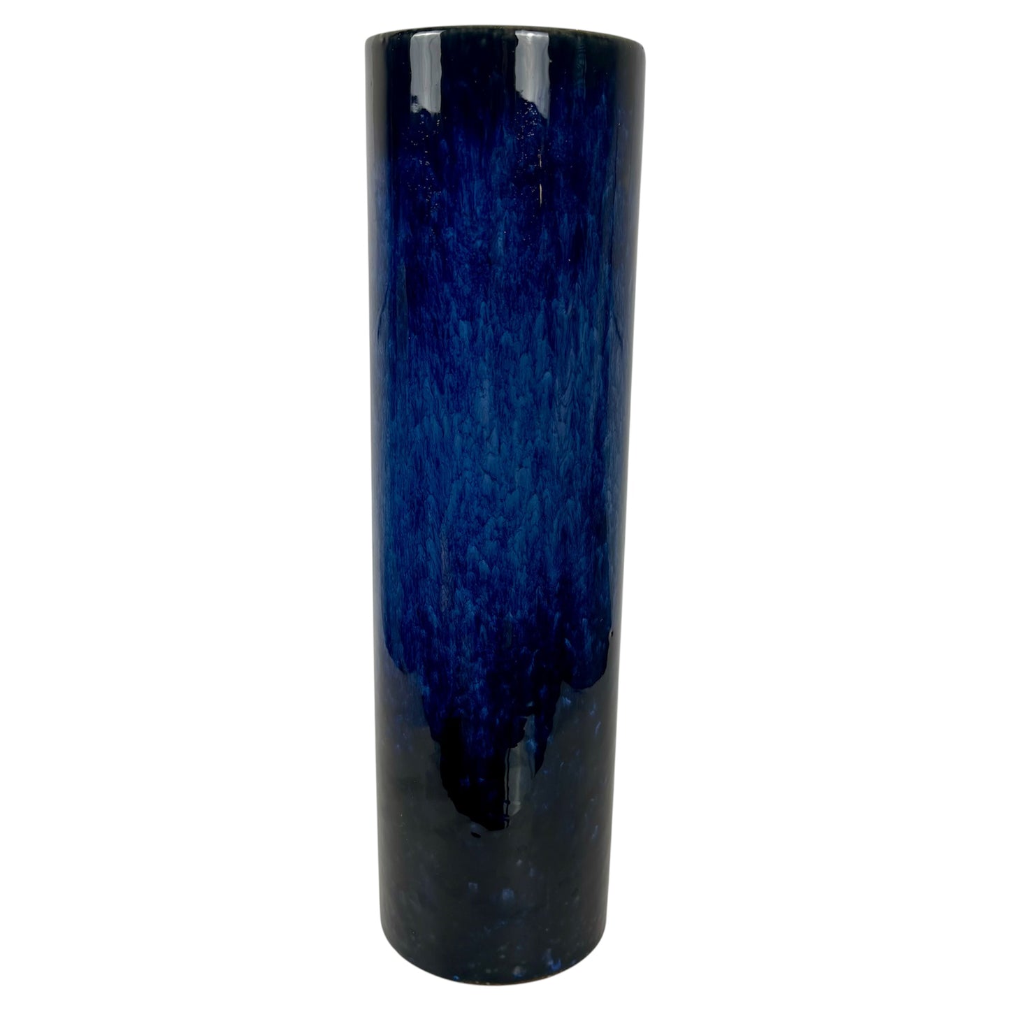 Vintage Japanese Cobalt Blue Drip Glaze Cylinder Vase |⋆˙⟡| Mid Century Modern Pottery