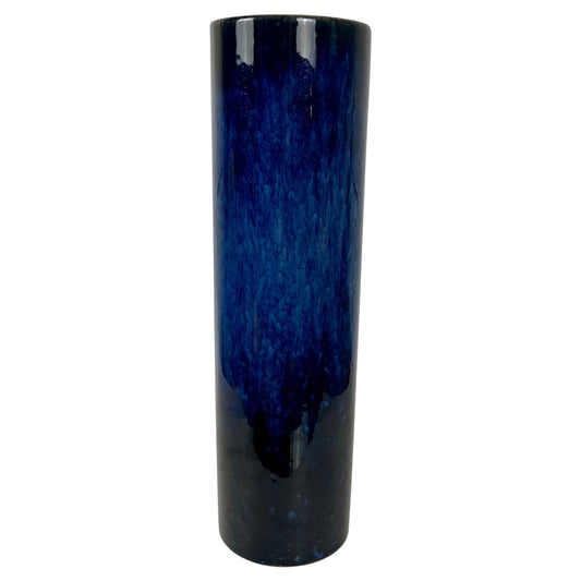Vintage Japanese Cobalt Blue Drip Glaze Cylinder Vase |⋆˙⟡| Mid Century Modern Pottery