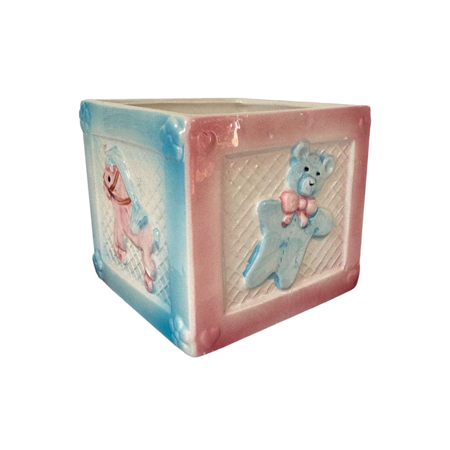 1984 Vintage My-Neil Baby Nursery Planter Cachepot |⋆˙⟡ | Pink Blue Teddy Bear Duck Train Ceramic Decor