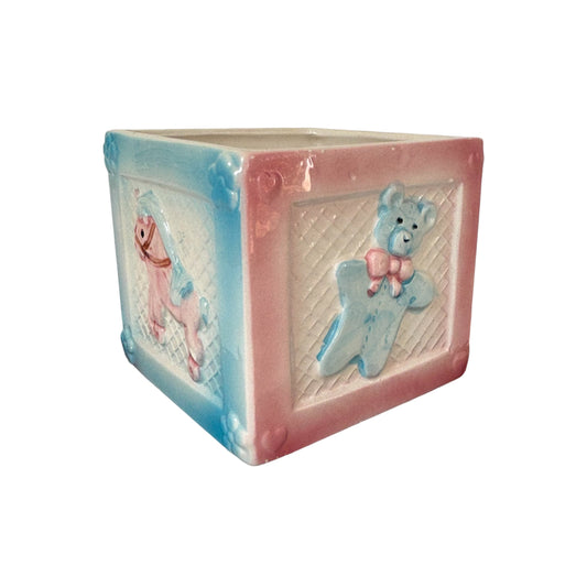 1984 Vintage My-Neil Baby Nursery Planter Cachepot |⋆˙⟡ | Pink Blue Teddy Bear Duck Train Ceramic Decor