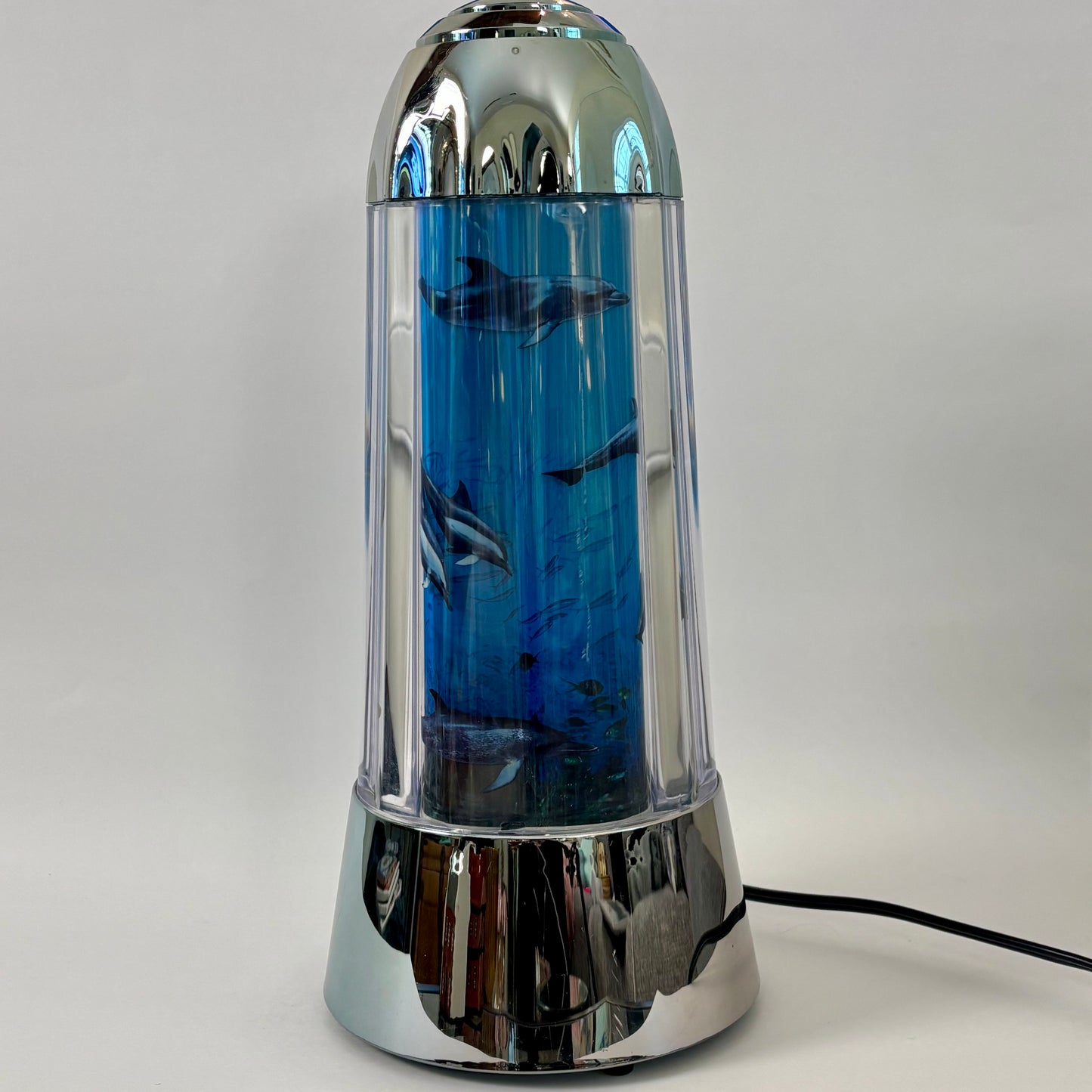1994 Rabbit Tanaka Dolphin Motion Lamp / Rotating Ocean Scene Light |⋆˙⟡ | Blue & Chrome Retro Desktop Lamp