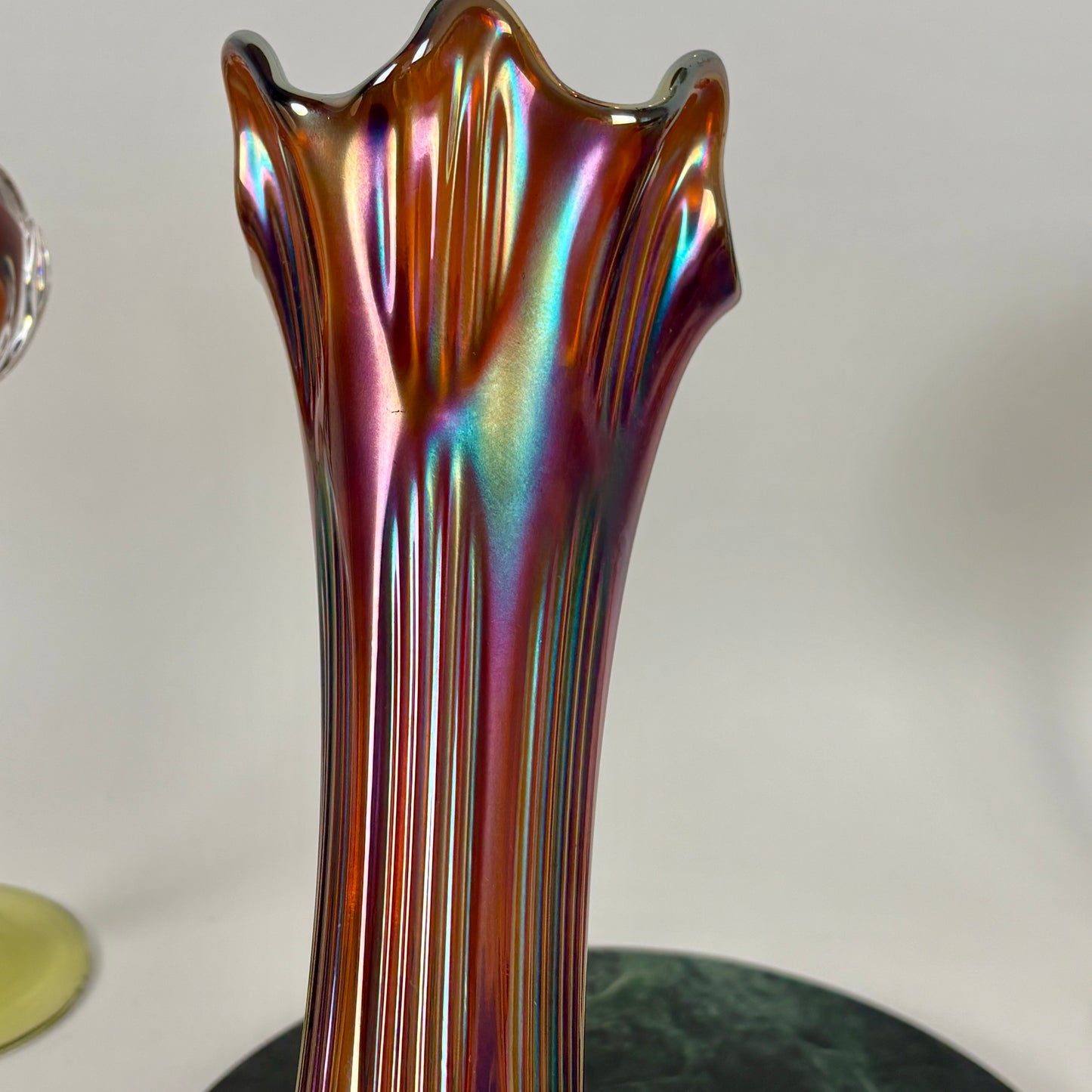 Fenton Amethyst Diamond & Rib Pattern Swung Glass Vase |⋆˙⟡| Iridescent Ribbed Art Glass, Early 20th Century