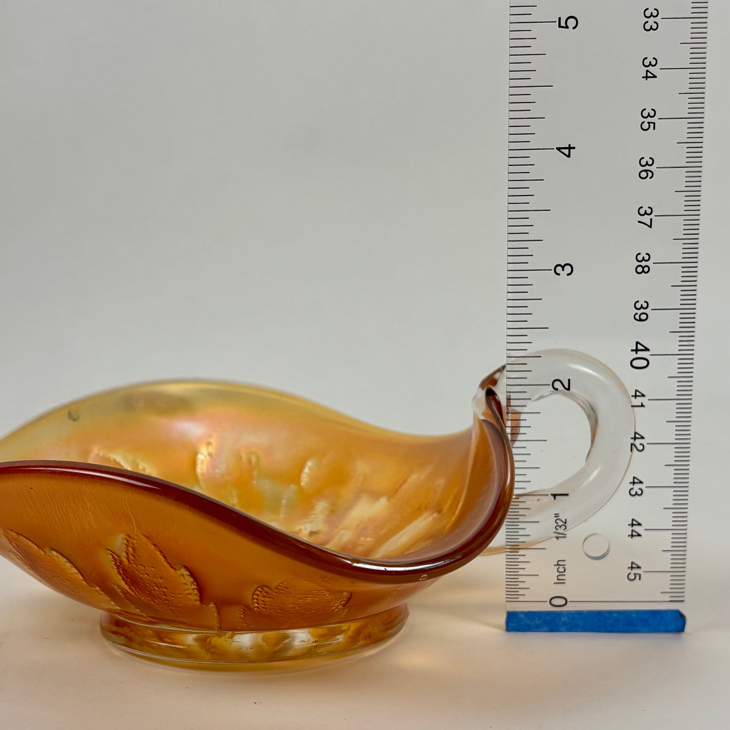 Antique Dugan Glass Leaf Ray Marigold Carnival Glass Nappy Dish |⋆˙⟡| Iridescent Handled Bowl, c. 1910