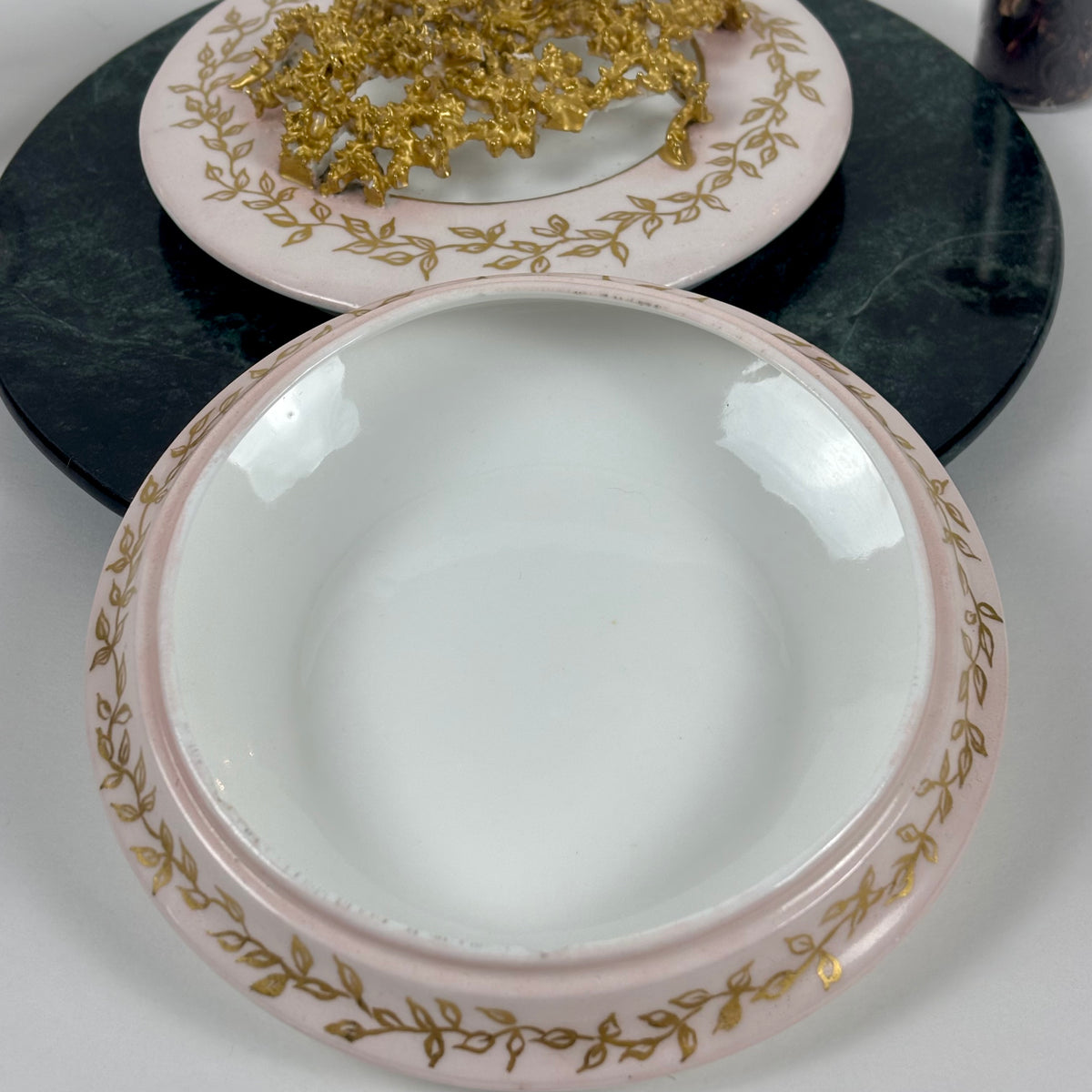 RARE Antique KT&K Lotus Ware |⋆˙⟡| Pink & Gold Porcelain Covered Dresser Box