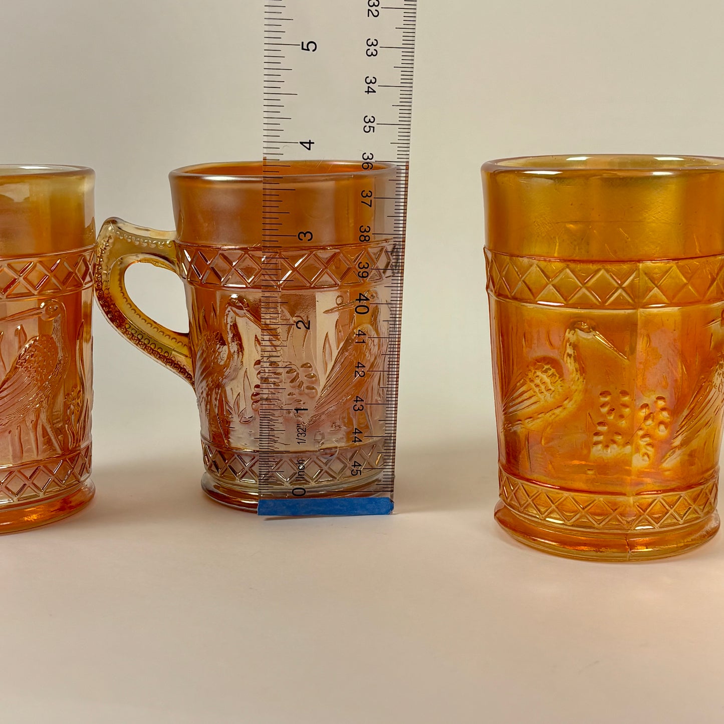 Antique Dugan Stork & Rushes Carnival Glass Mugs – Set of 4 |⋆˙⟡| Circa 1910