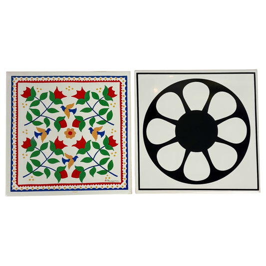 Set of 2 Vintage Ceramic Wall Tiles |⋆˙⟡| Berggren Floral Pattern,  Black and White 70’s Flower