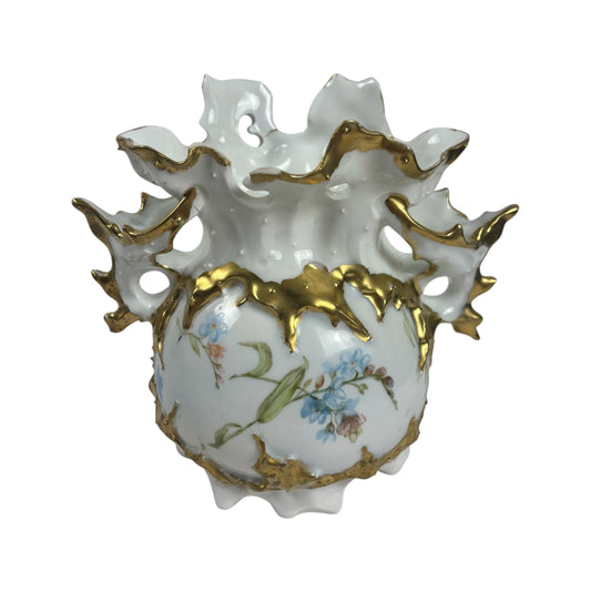 Antique Hand-Painted Floral Vase |⋆˙⟡| Ohio Valley China, Victorian Gold Gilt, c. 1897