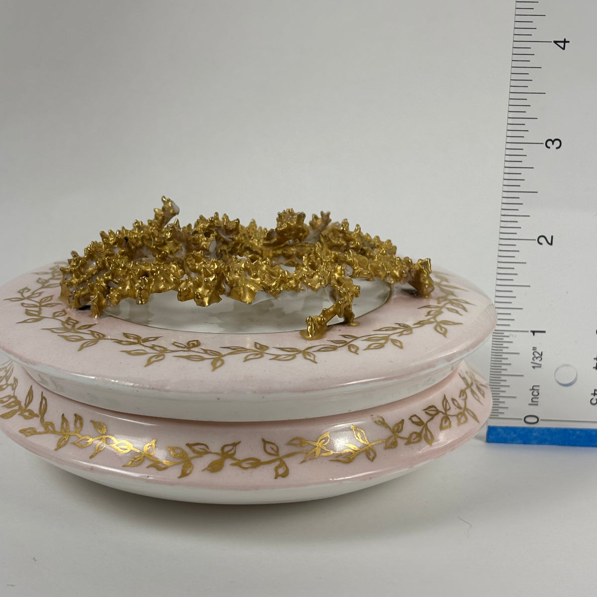 RARE Antique KT&K Lotus Ware |⋆˙⟡| Pink & Gold Porcelain Covered Dresser Box