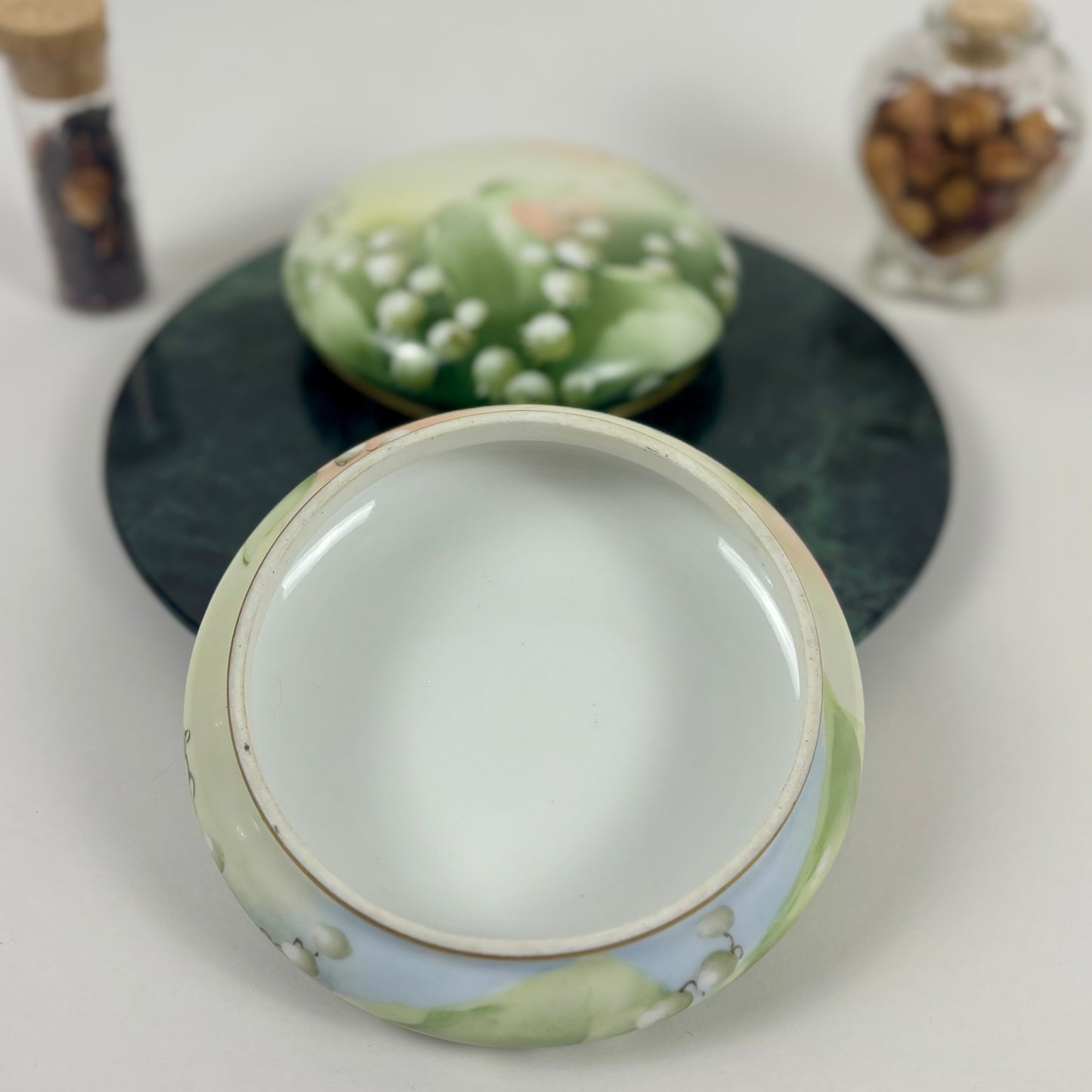 Antique Vienna Hand Painted Lily of the Valley Porcelain Trinket Box |⋆˙⟡| Vanity Decor, Jewelry Box