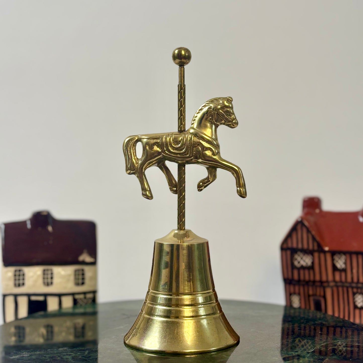 Vintage Brass Carousel Horse Bell ⋆˙⟡ Mid Century Brass Horse Desk Bell / Equestrian Decor