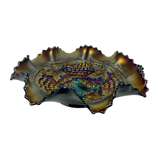 Antique Northwood Carnival Glass Grape & Cable Pattern |⋆˙⟡| Early 20th-century, Iridescent Decor, Fruit bowl