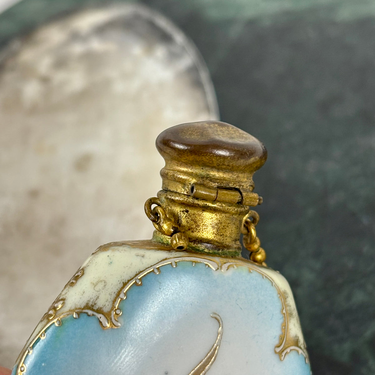 Antique Victorian Lady Portrait Porcelain Trinket Dish & Perfume Bottle Set |⋆˙⟡| Gold Gilt Vanity Decor
