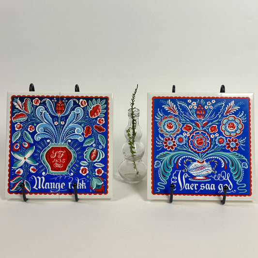 Vintage Berggren Swedish Folk Art Tile |⋆˙⟡ | Scandinavian Wall Plaque, Set of 2