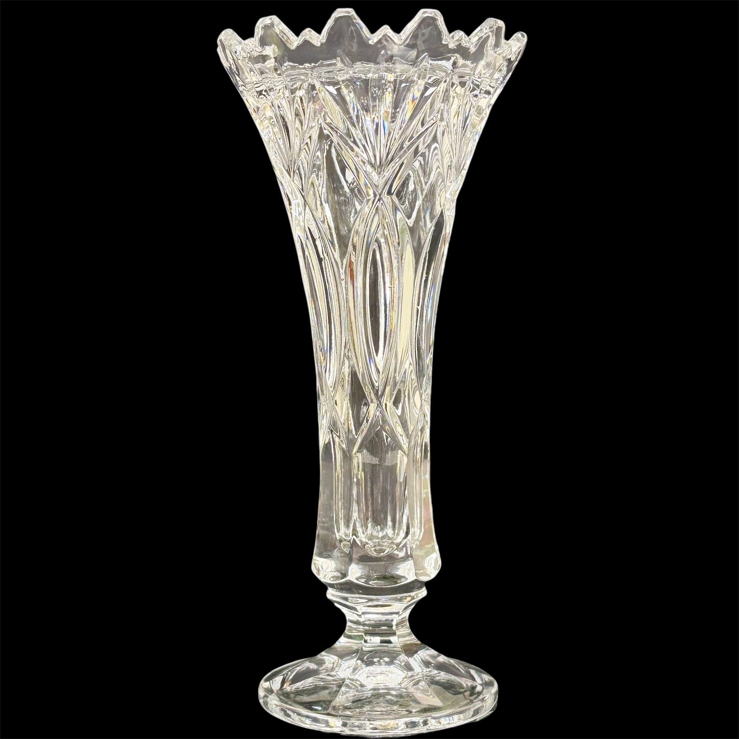 Vintage Crystal Trumpet Vase | ⋆˙⟡ | Pedestal Cut Glass Vase with Scalloped Rim