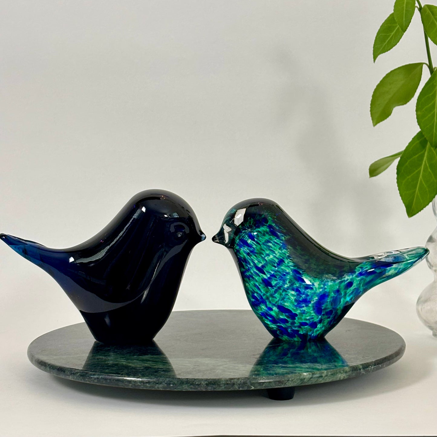 Vintage Wedgwood Glass Bird Figurines |⋆˙⟡ | Signed Blue & Teal Art Glass Bird Pair, Made in England