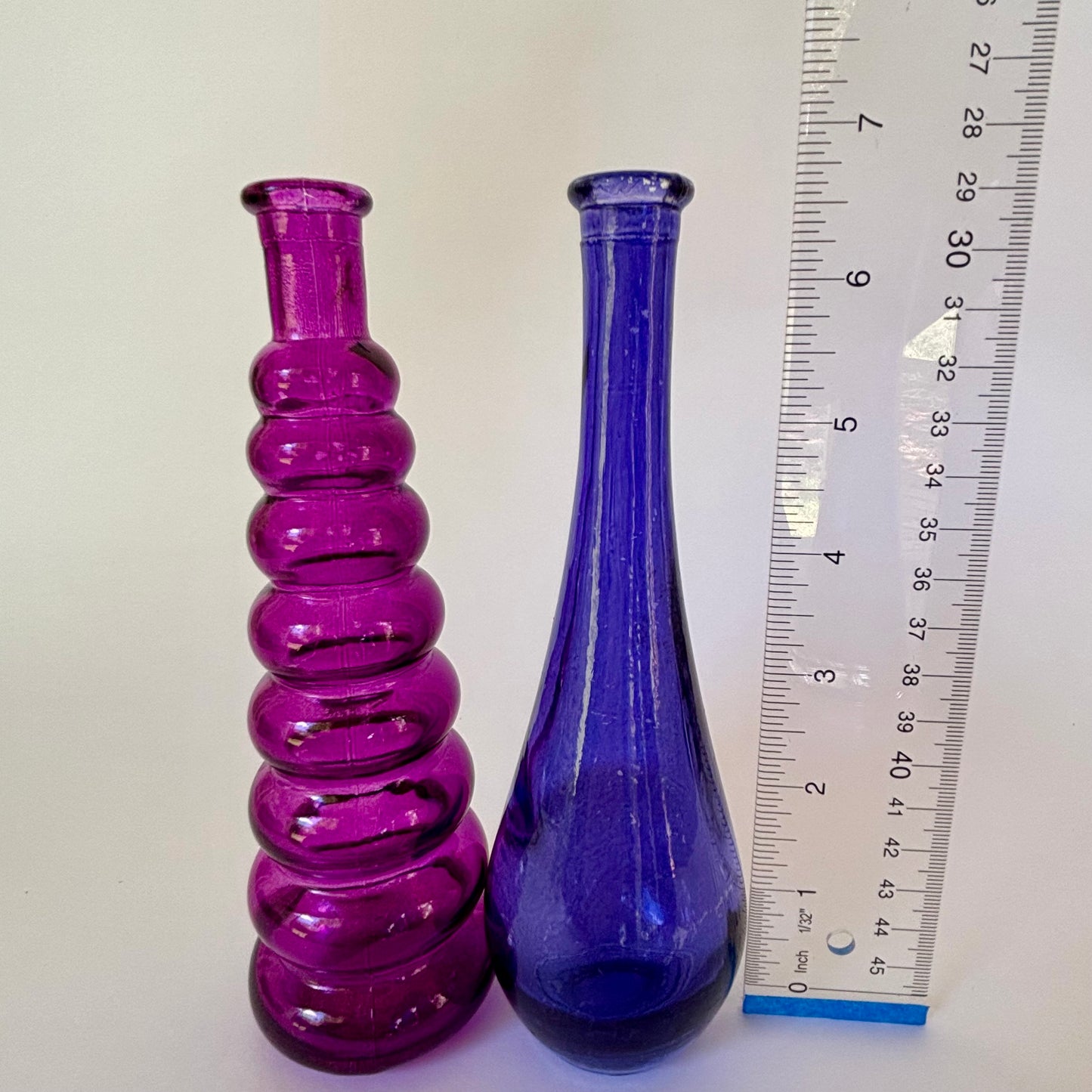 Vintage Cobalt Blue & Magenta Art Glass Bottle Vase Collection |⋆˙⟡ | Mid Century / Boho Eclectic Decor Set of 5