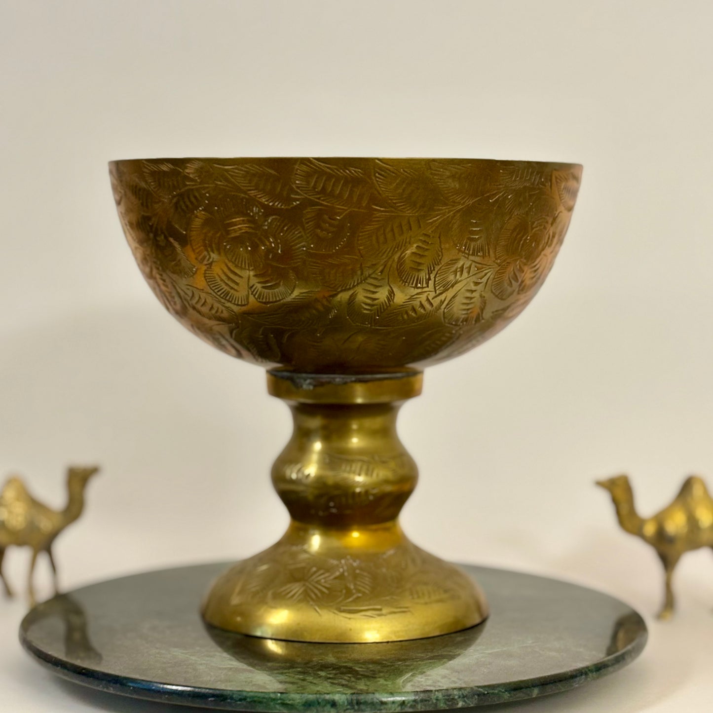 Vintage Sarna Brass Pedestal Bowl |⋆˙⟡ | Etched Brass Compote Dish – Made in India