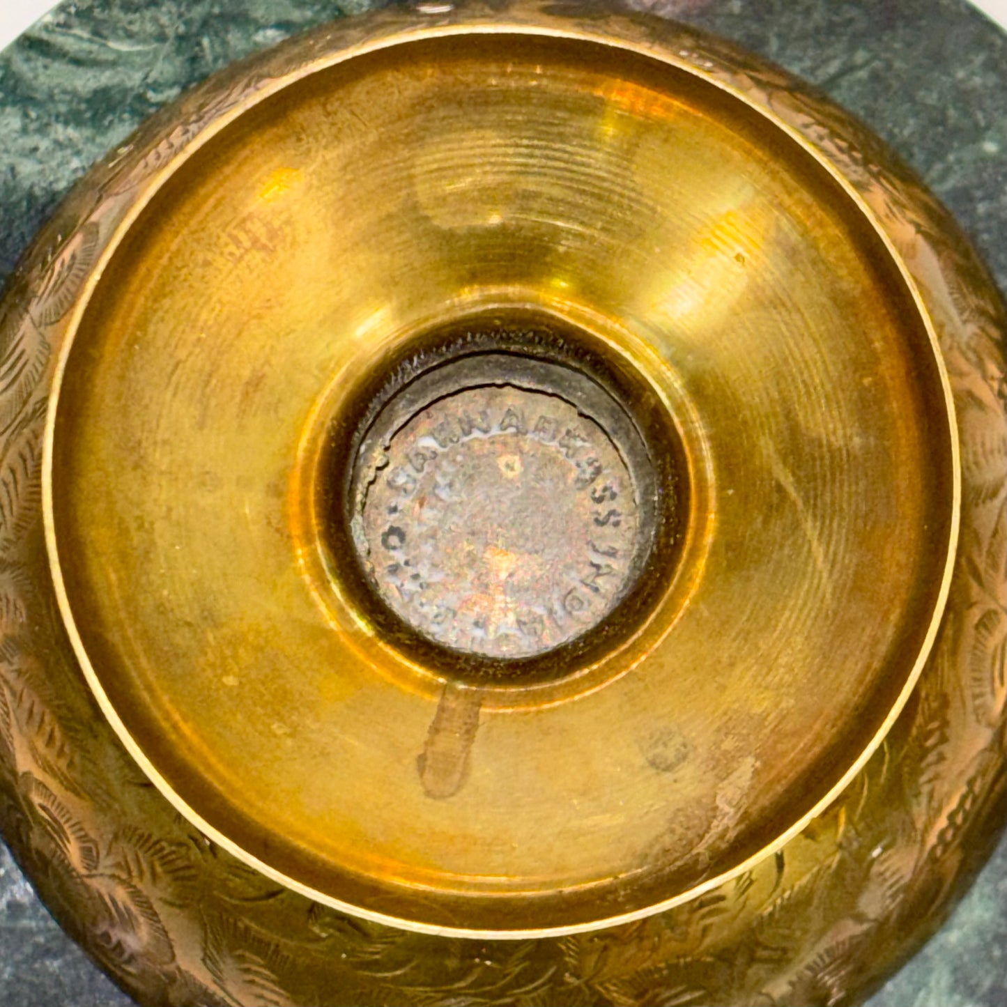 Vintage Sarna Brass Pedestal Bowl |⋆˙⟡ | Etched Brass Compote Dish – Made in India