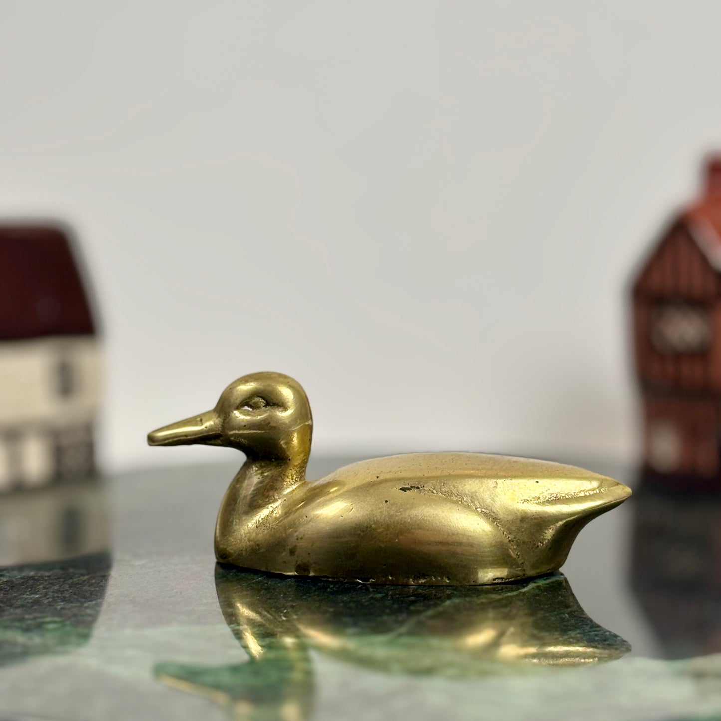 Vintage Brass Plated Duck Figurine ⋆˙⟡ Small Mid Century Duck / Brass Bird Shelf Decor