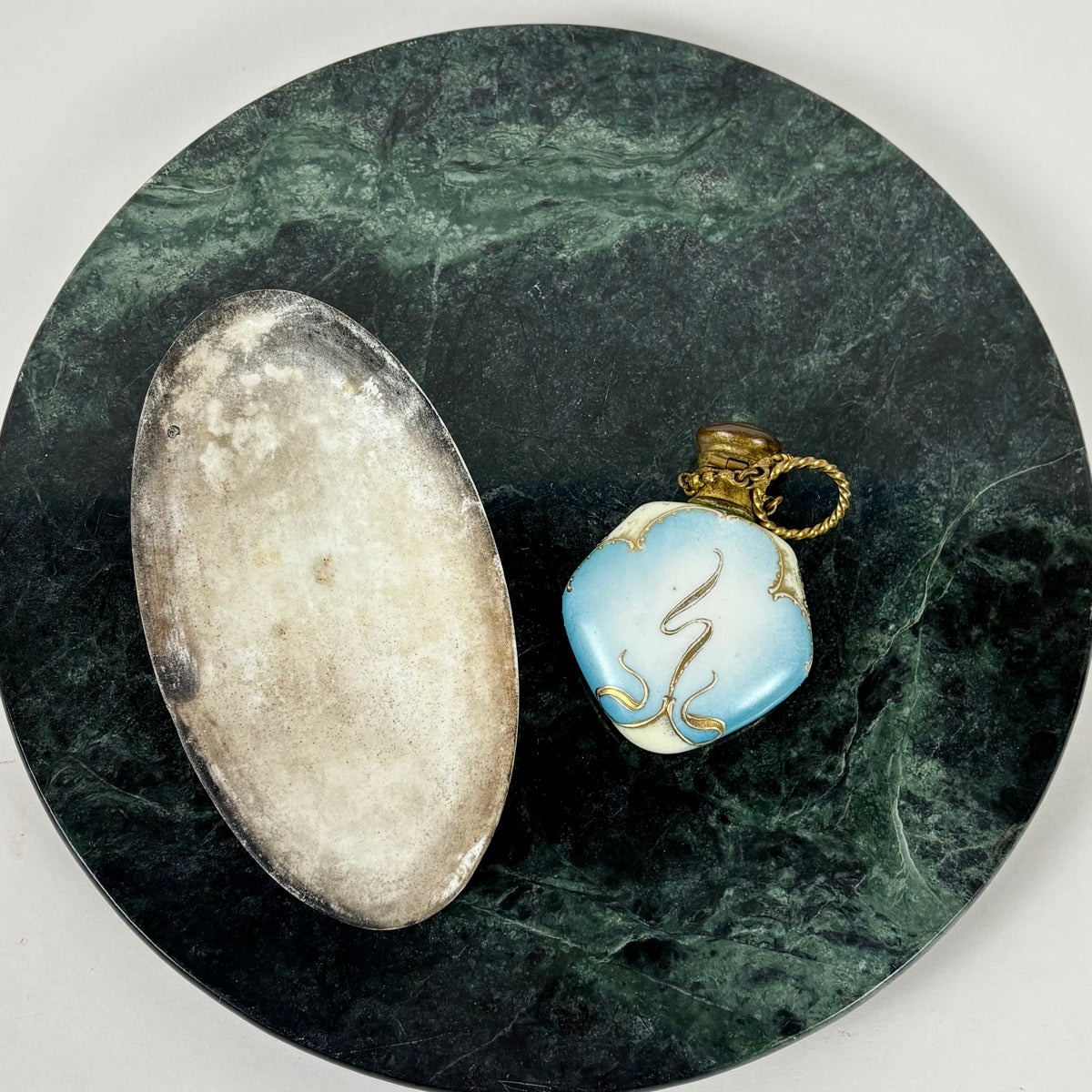 Antique Victorian Lady Portrait Porcelain Trinket Dish & Perfume Bottle Set |⋆˙⟡| Gold Gilt Vanity Decor