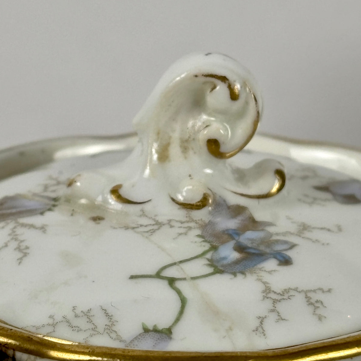 Antique Brown-Westhead, Moore & Co. Cauldon Porcelain Jar |⋆˙⟡| Blue Floral Lidded Vanity Jar