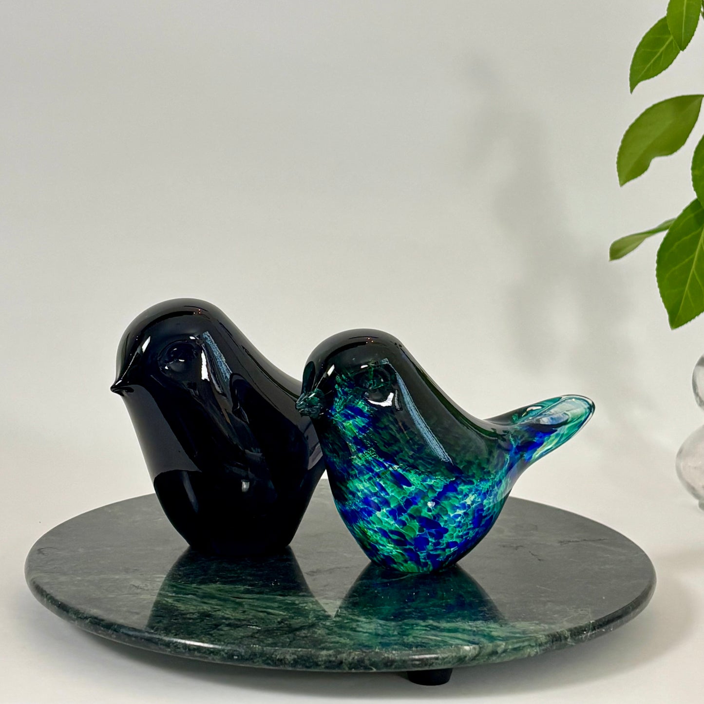 Vintage Wedgwood Glass Bird Figurines |⋆˙⟡ | Signed Blue & Teal Art Glass Bird Pair, Made in England