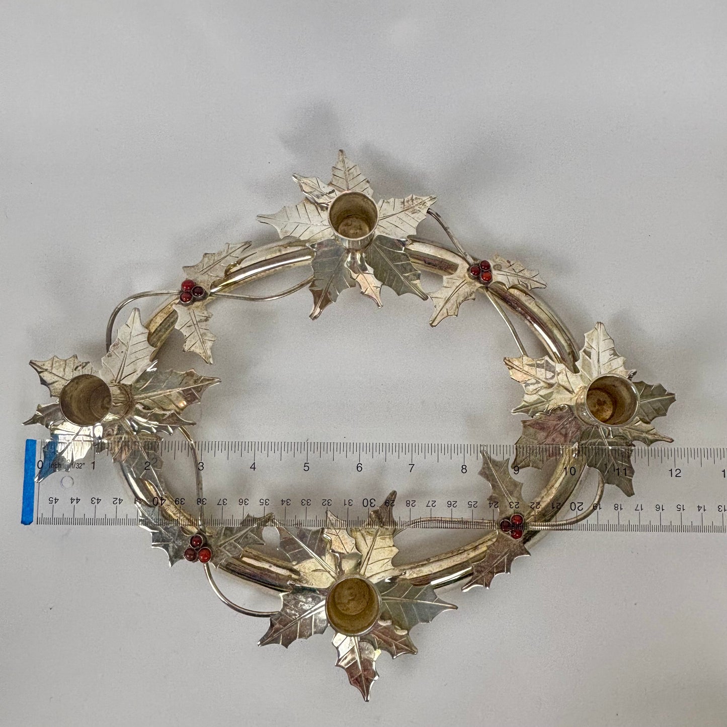 Vintage Silver Tone Metal Holly Advent Wreath Candle Holder |⋆˙⟡| Christmas Centerpiece, Made in India