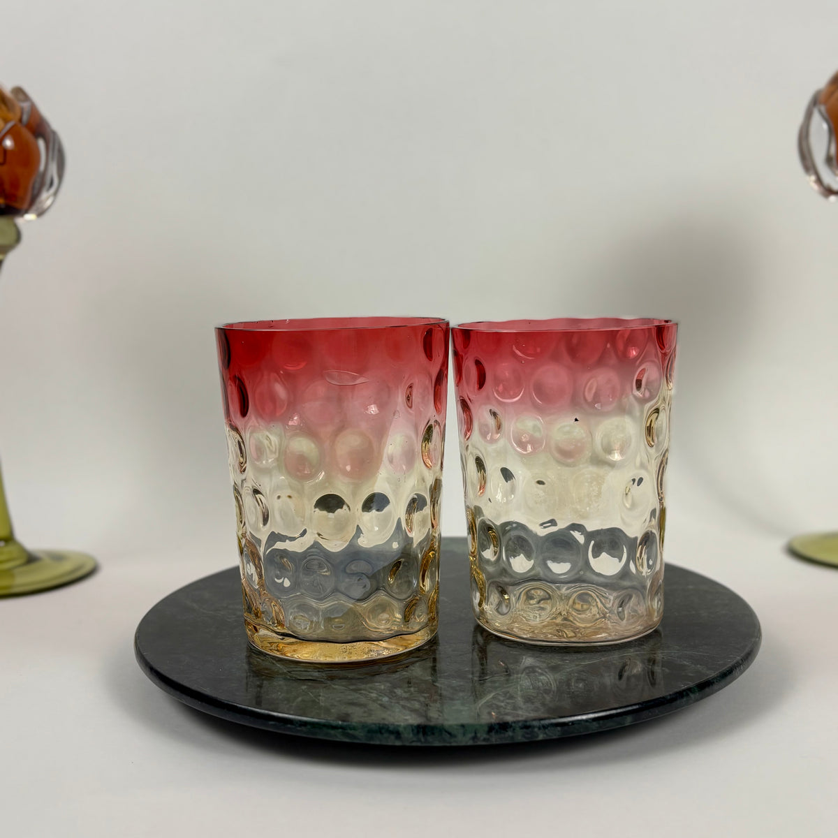 Antique Cranberry & Rubina Coin Dot, Spot Optic Glass |⋆˙⟡| Pitcher & Tumbler Set