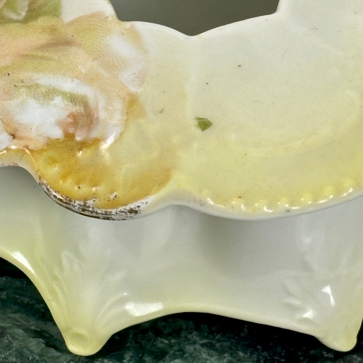 Antique German Porcelain Hair Receiver |⋆˙⟡| Hand Painted Yellow Roses Vanity Dish