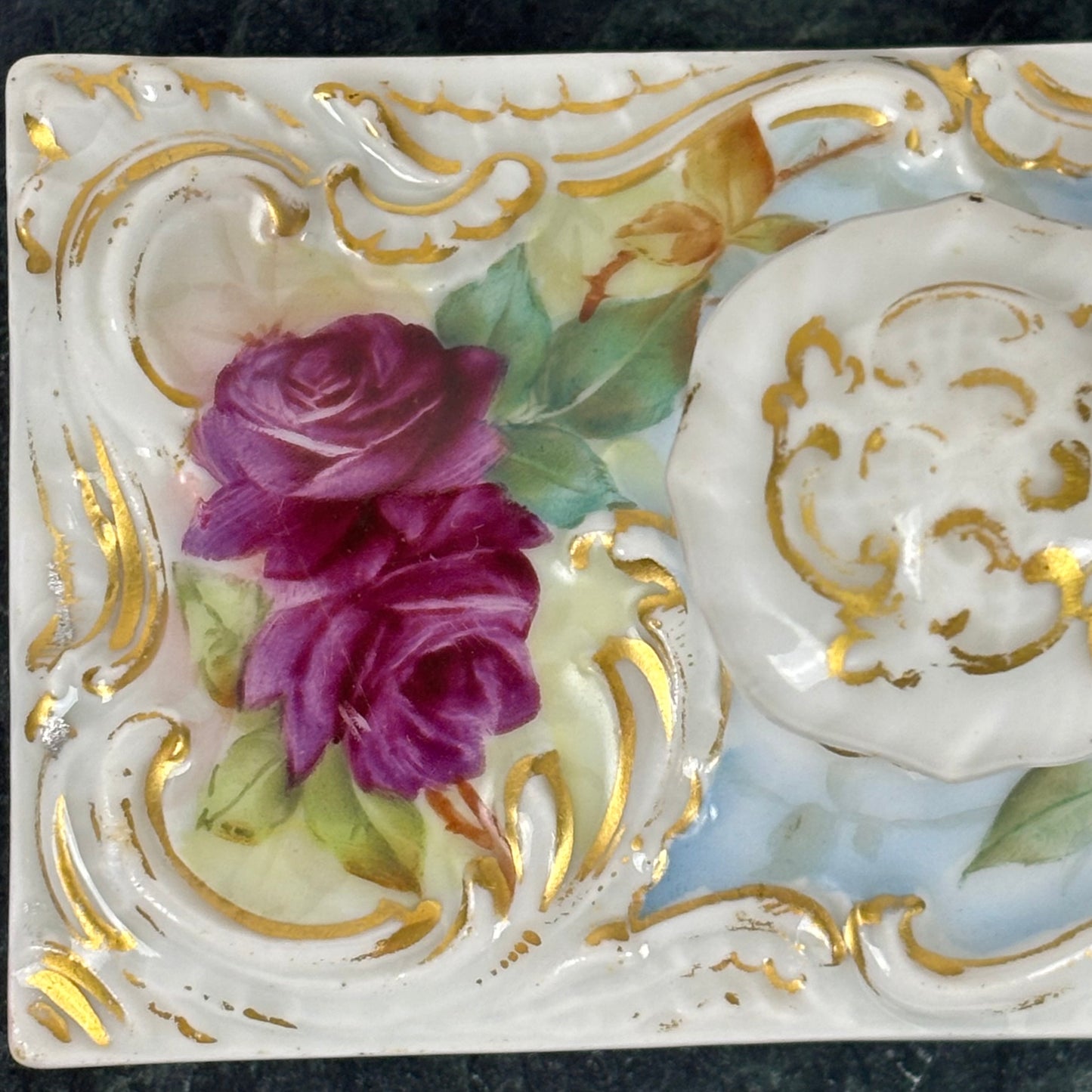 Vintage Porcelain Rose Paperweight |⋆˙⟡| with Gold Detail