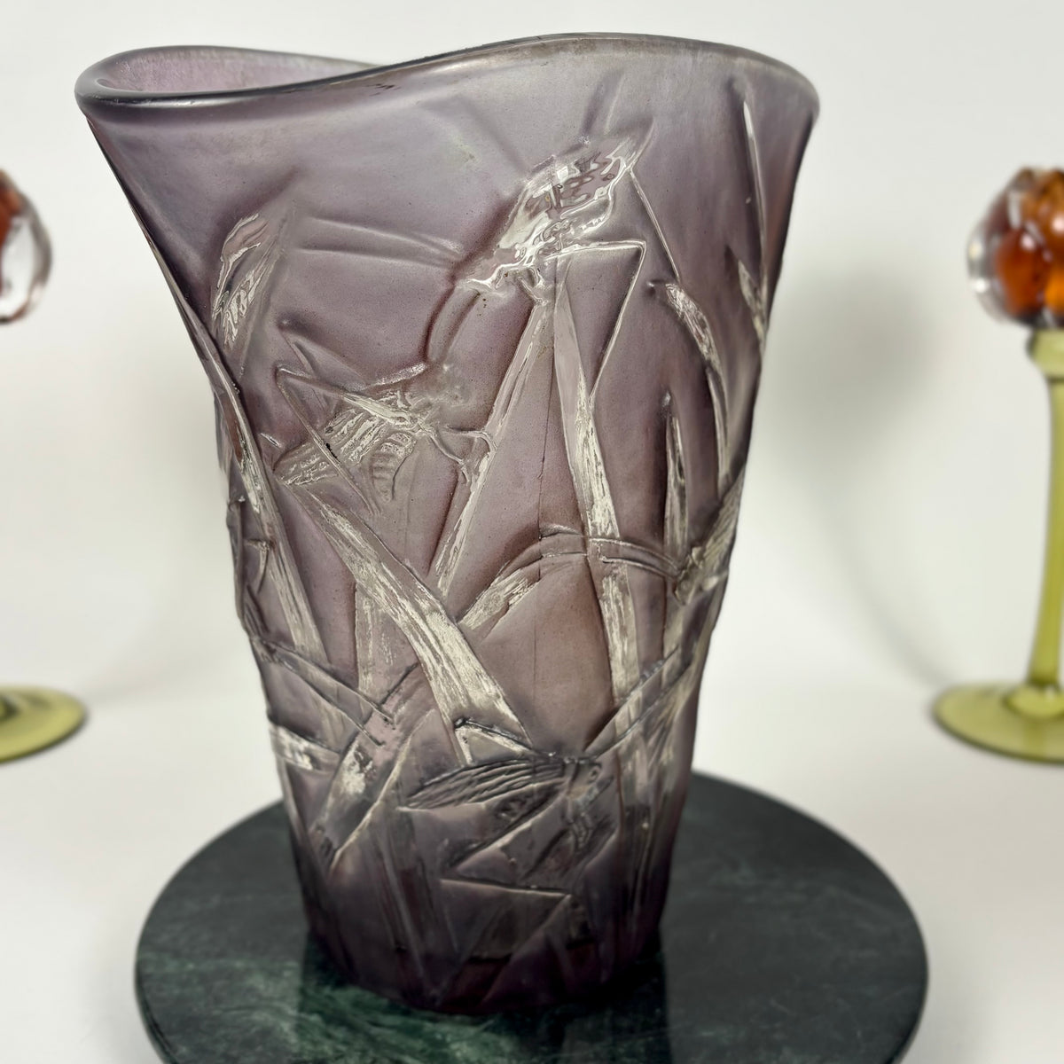 Phoenix Glass Co. “Katydid” Purple Flared Vintage Vase |⋆˙⟡| Grasshopper Art Glass, c. 1930s